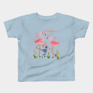 Valentine flamingo birds Kids T-Shirt